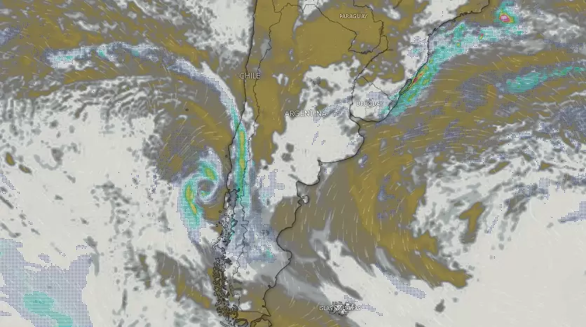 Nubes y tormentas sobre Argentina el jueves 10 de abril a las 09.45.