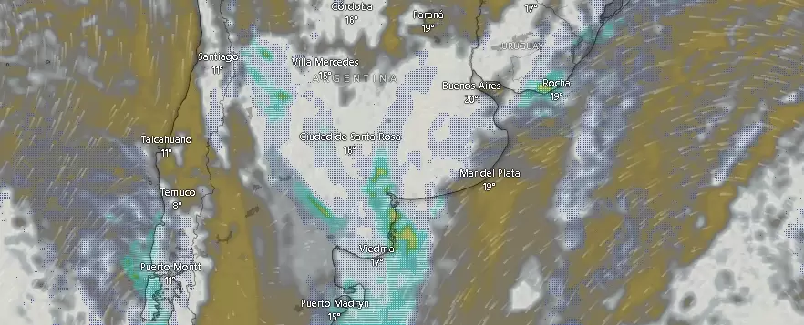 Nubes y tormentas en el centro de argentina a las 09.45 de hoy viernes.