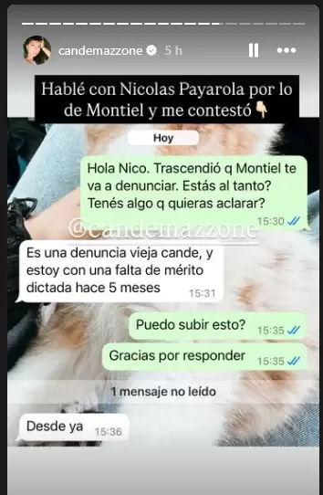 El mensaje que compartió la periodista Candela Mazzone en su cuenta de Instagram