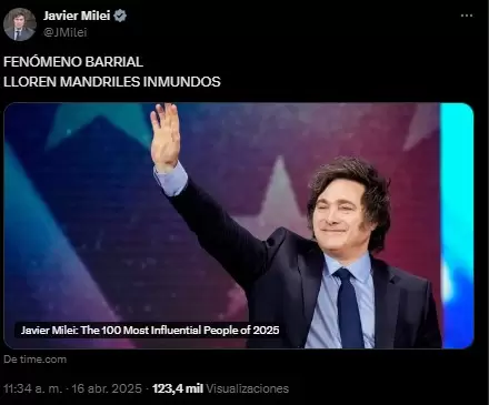Publicación de Milei.
