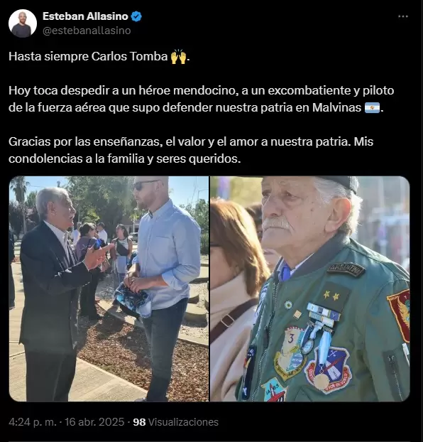 Esteban Allasino homenajea a Carlos Tomba