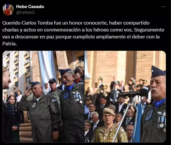 Hebe Casado homenajea a Carlos Tomba