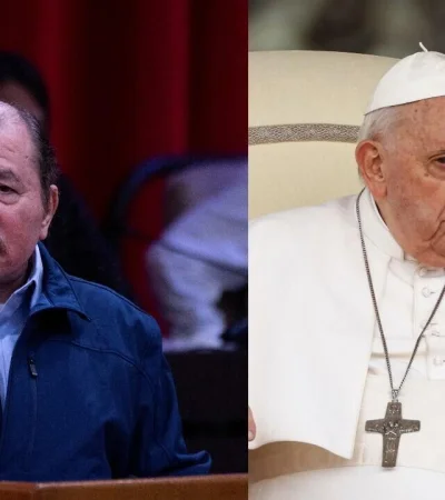 Apareció el presidente Ortega junto a su esposa y copresidenta, Rosario Murillo, para no perderse el momento de honras al argentino