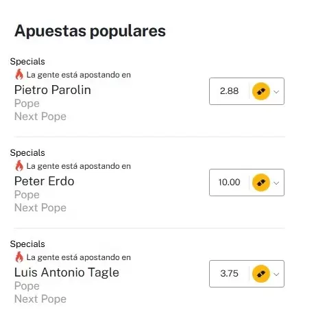 En el portal oddschecker marca como tendencia los posibles sucesores del papa Francisco/Fuente: www.oddschecker.com/es