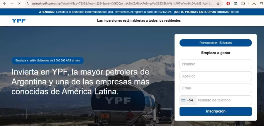 La estafa consiste en publicaciones que circulan a través de redes sociales con el supuesto programa de beneficios del Gobierno con YPF. Fuente: