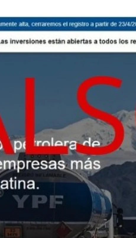 Publicación falsa envocando a YPF y al Gobierno nacional. Fuente: Captura de pantalla de publicación engañosa