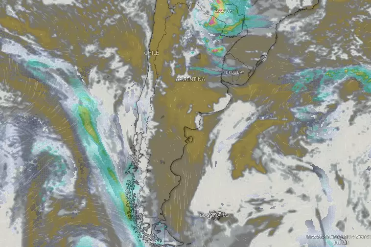 Nubes y tormentas sobre Argentina el jueves 24 de abril de 2025.