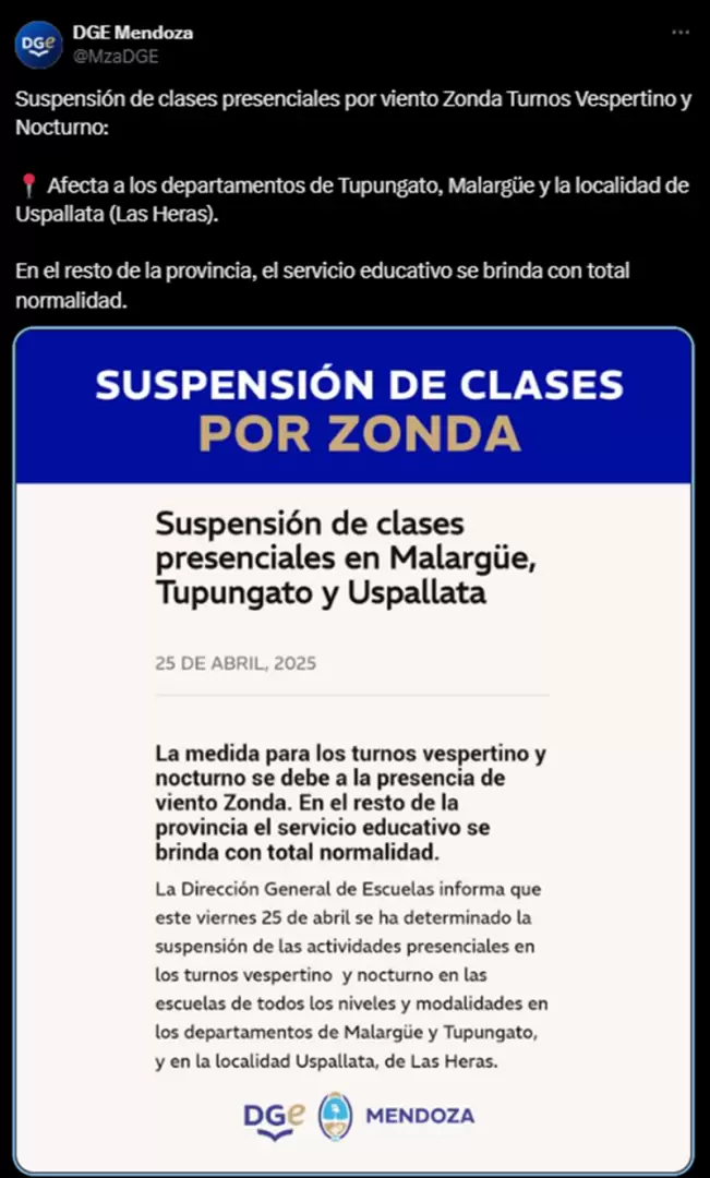 Suspensión de clases 25/4/2025