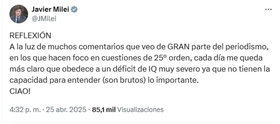 Milei no se guardó adjetivos y cargó contra la prensa.