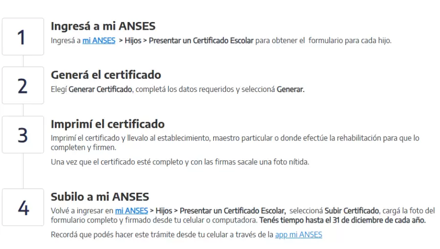 Todos los pasos indicados en la página oficial de ANSES
