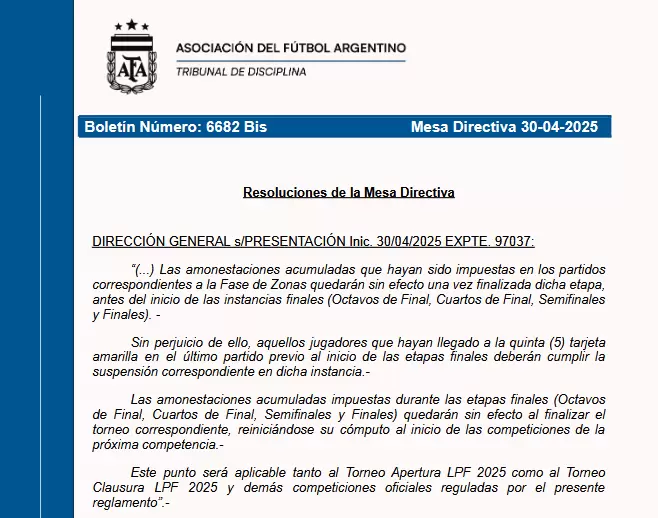 La resolución del Tribunal de Disciplina.