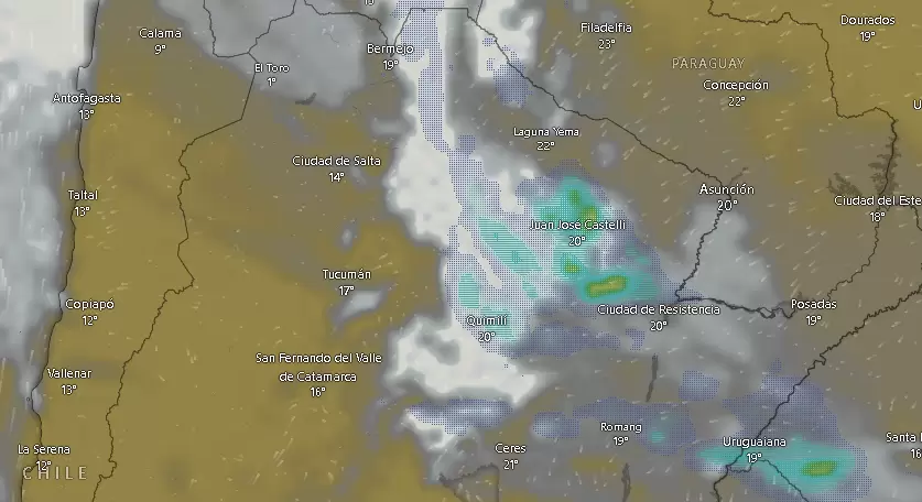 Nubes y tormentas en el norte de argentina el viernes 2 de mayo de 2025.