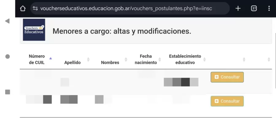 Se espera que en los próximos días figure el estado de solicitud en la pestaña menores a cargo