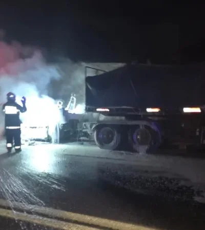 Camión chiileno se incendió en Potrerillos/ Fuente: Captura de video