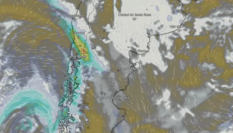 Nubes y tormentas sobre Argentina el 6 de mayo de 2025 a las 09.45.