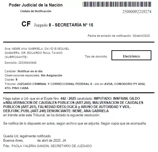 Denuncia contra Insfrán