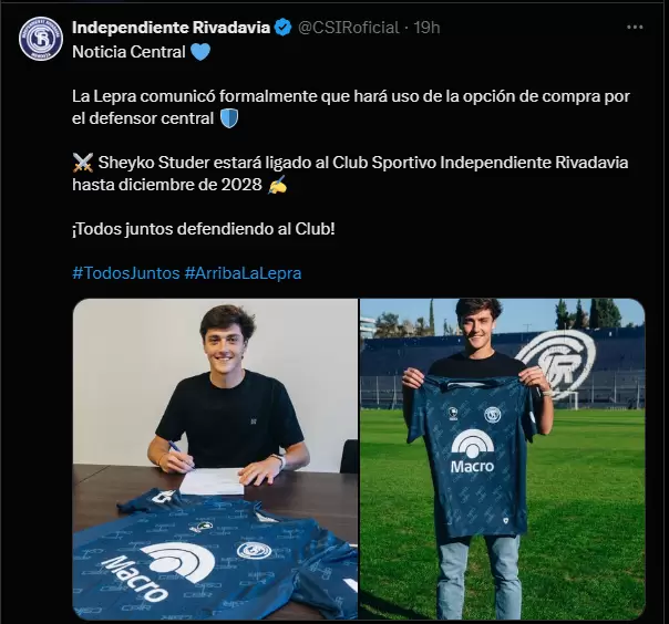 twit Independiente Rivadavia