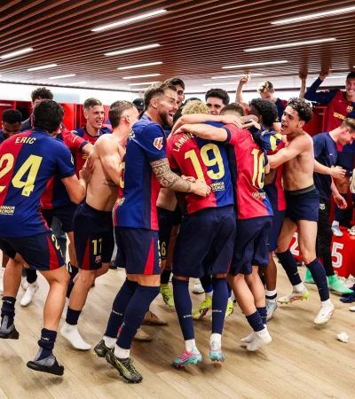 El loco festejo del Barcelona tras la victoria