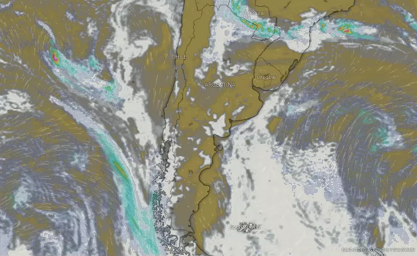 Nubes y tormentas en Argentina el jueves 22 de mayo a las 09.07.