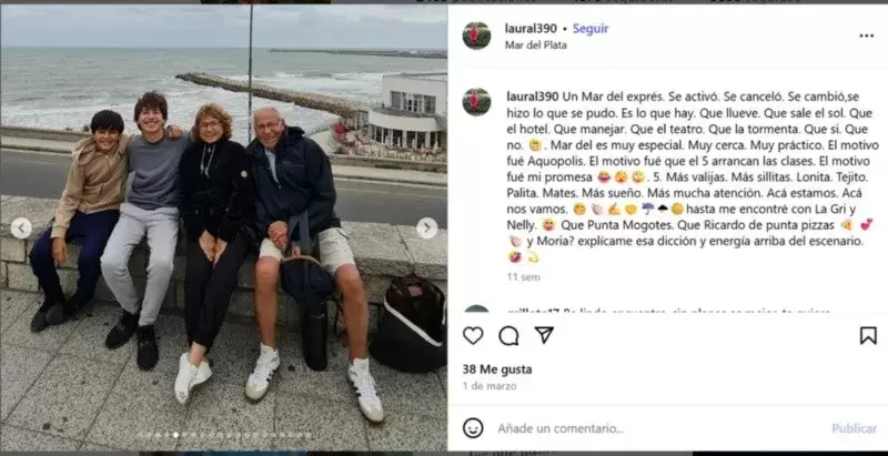 El posteo que hizo Leguizamón desde Mar del Plata la muestra junto a sus padres. (Imagen: web)