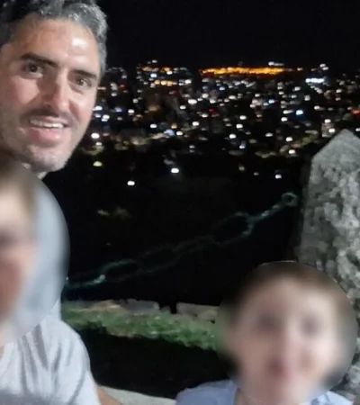 Fernando Dellarciprete, autor del triple crimen, junto a Rocío Villarreal y sus dos pequeños.