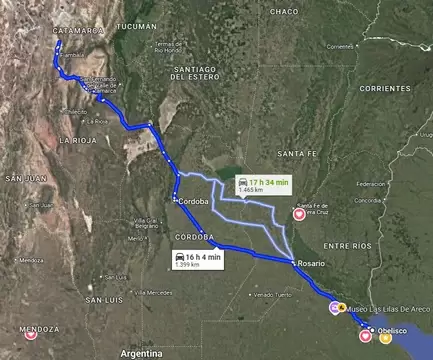 De Buenos Aires a las Dunas del Tatón. Foto: Google Maps