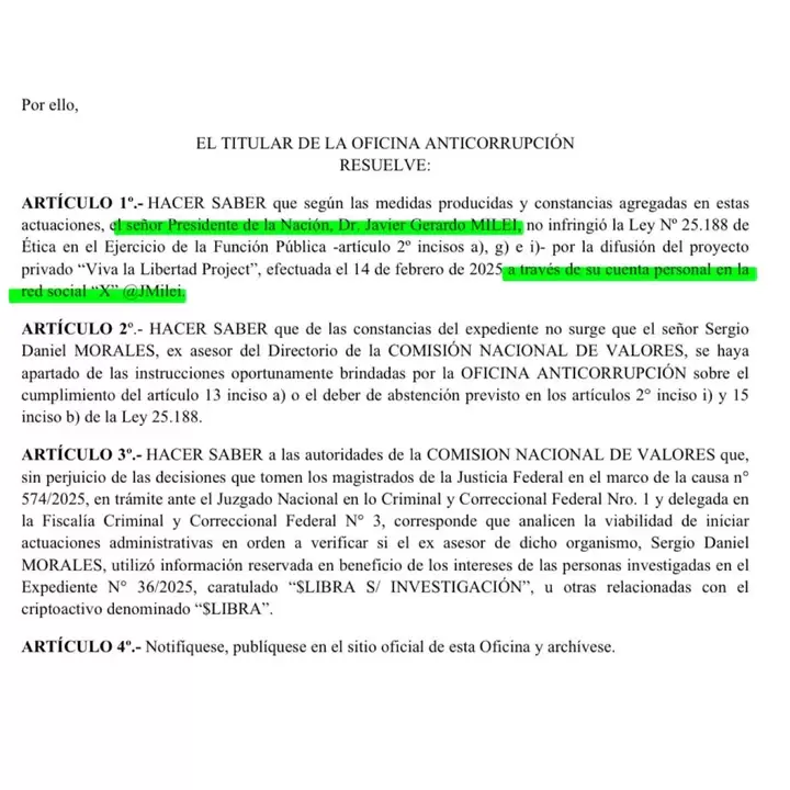 La determinación de la Oficina Anticorrupción. (NA)