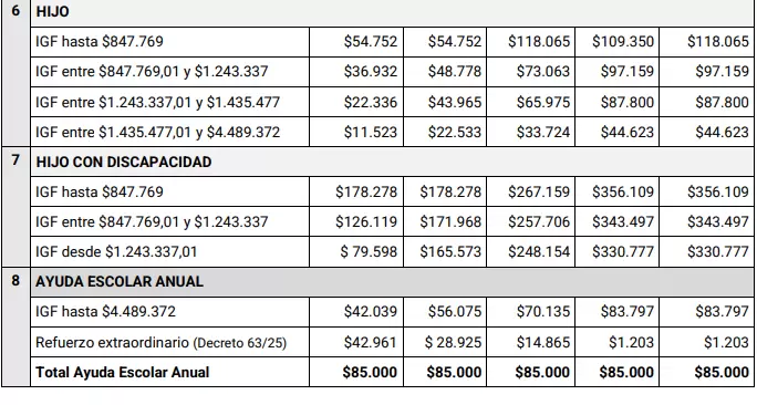 También se aplica en la tabla para Prenatal o las Asignaciones de Pago Único de ANSES