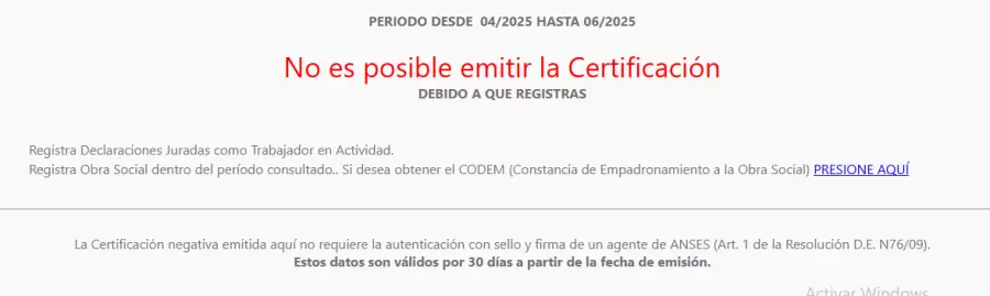 En este ejemplo, se trata de una certificación de una persona que tiene trabajo en relación de dependencia y obra social