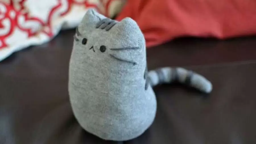 Una media vieja se convierte en un chiche para el animal de compañía de la casa.