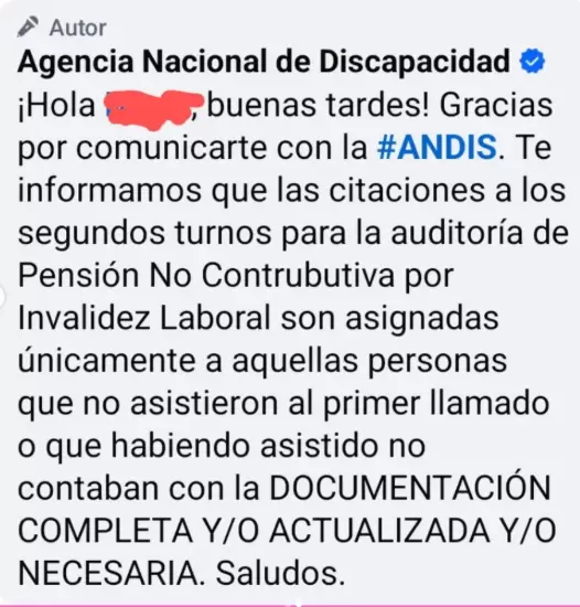 La respuesta oficial de la Agencia Nacional de Discapacidad (ANDIS) ante la pregunta de un beneficiario