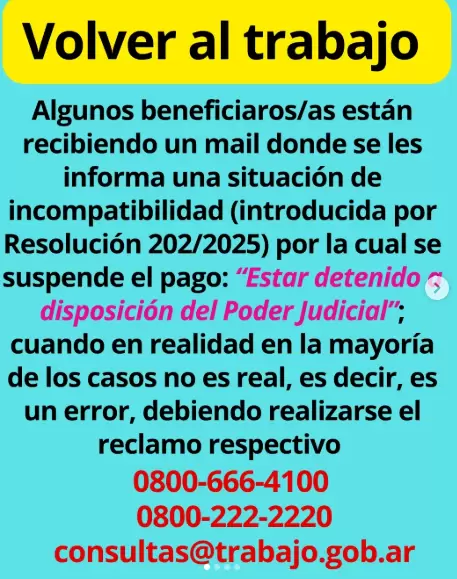 Una de las publicaciones que se dieron a conocer por las incompatibilidades de Volver al Trabajo