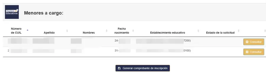 El apartado 'Estado de Solicitud' aún figura en blanco, a pesar de que los beneficiarios ya cobraron