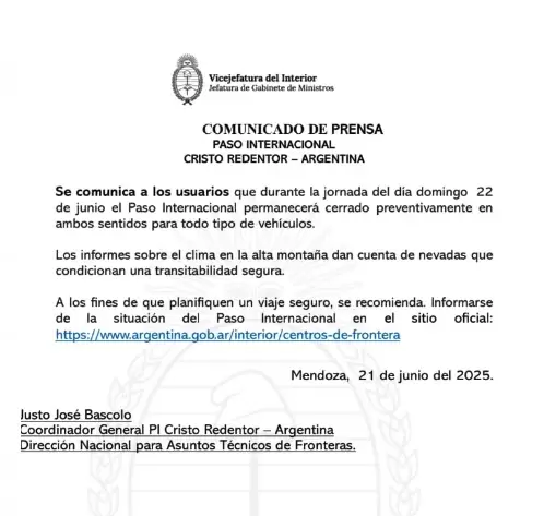 Cierre del paso Cristo Redentor