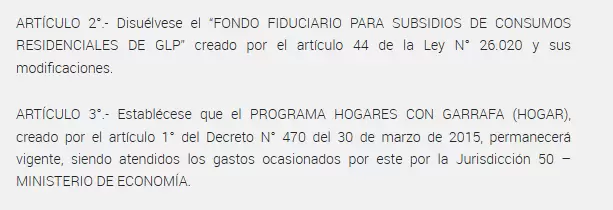 Los artícuñlos 2 y 3 del Decreto, que explican la situación y mantienen activo el Programa Hogar