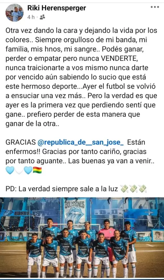 El posteo del Capitán de Atlético Argentino y jugador del seleccionado mendocino