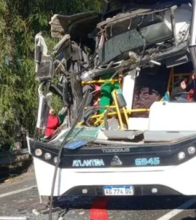 Estado del colectivo tras el fuerte encontronazo con un camión. (Foto: gentileza Ámbito)