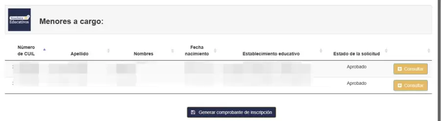 Así debe figurar el apartado 'Estado de solicitud' del Voucher Educativo ya actualizado