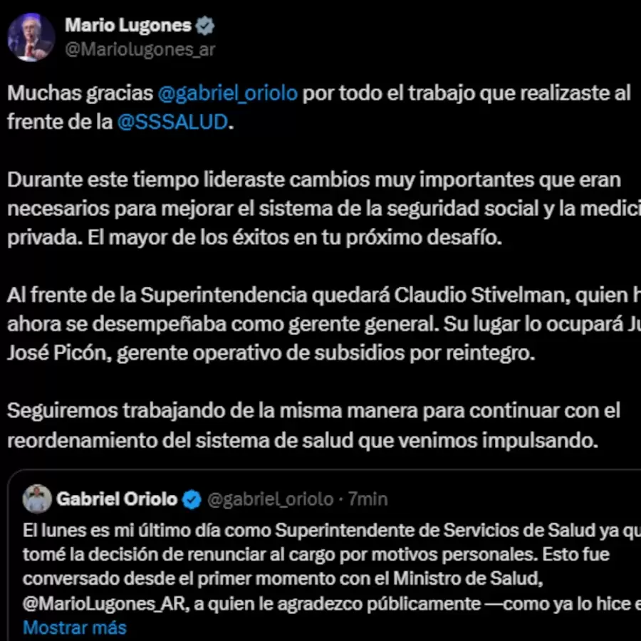 Confirmación de la renuncia de Oriolo