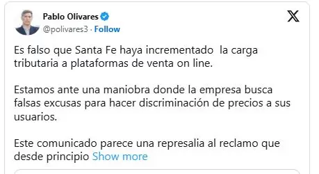 Tuit del ministro santafesino