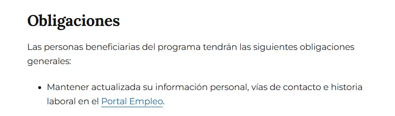El programa tiene otras condiciones, como participar de las prestaciones, respetar la normativa o devolver el dinero recibido por error