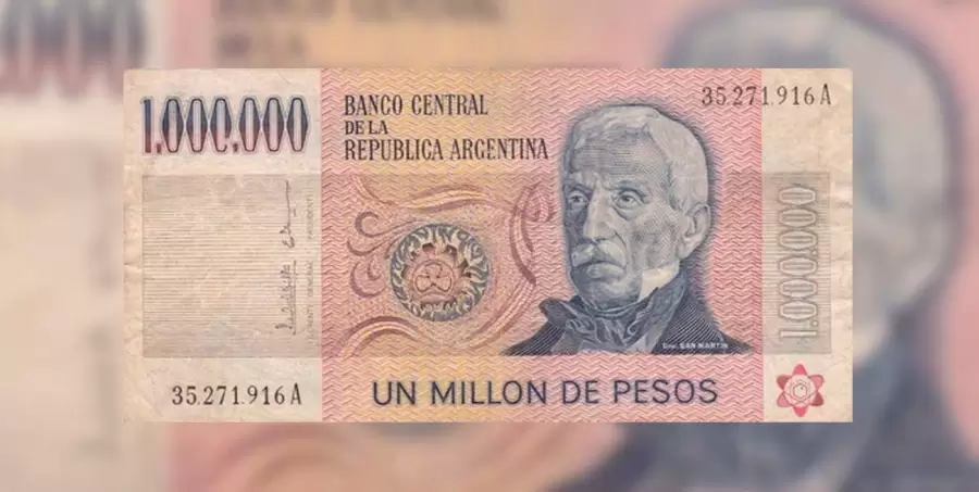 El último billete de la ley 18.188 en aparecer: el de un millón de pesos, vigente desde el 25 de noviembre de 1981.