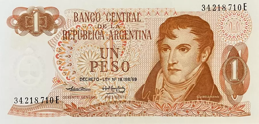 El anaranjado con la cara de Belgrano, el primero en aparecer. Año 1970.