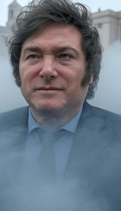 Javier Milei en la niebla que lo rodea.