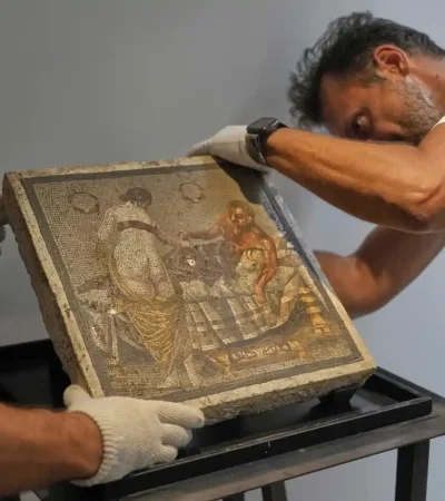 Regresa a Pompeya un panel de mosaico de la época romana.