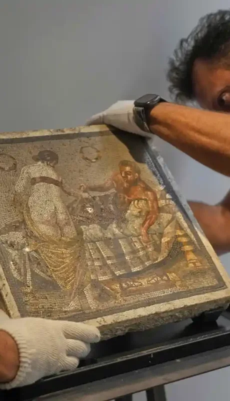Regresa a Pompeya un panel de mosaico de la época romana.