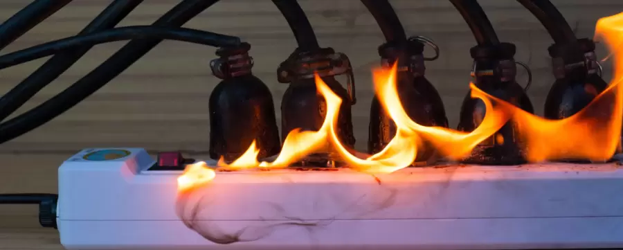 Las zapatillas recargadas con enchufes de electrodomésticos que consumen mucha corriente son un gran riesgo de incendios.