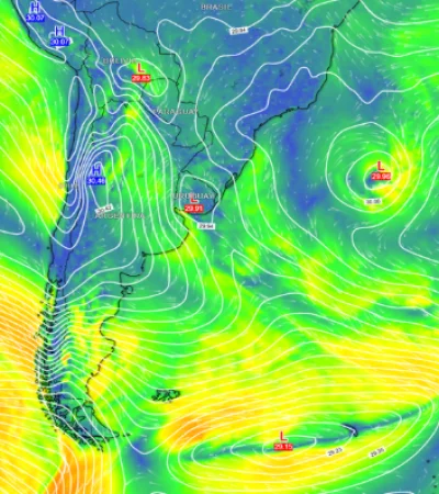 Mapa de la ciclogenesis en Argentina.