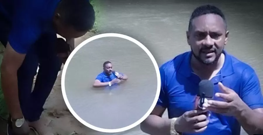 Renildo Frazao, en momentos en que sintió "algo blando" en el fondo del río.