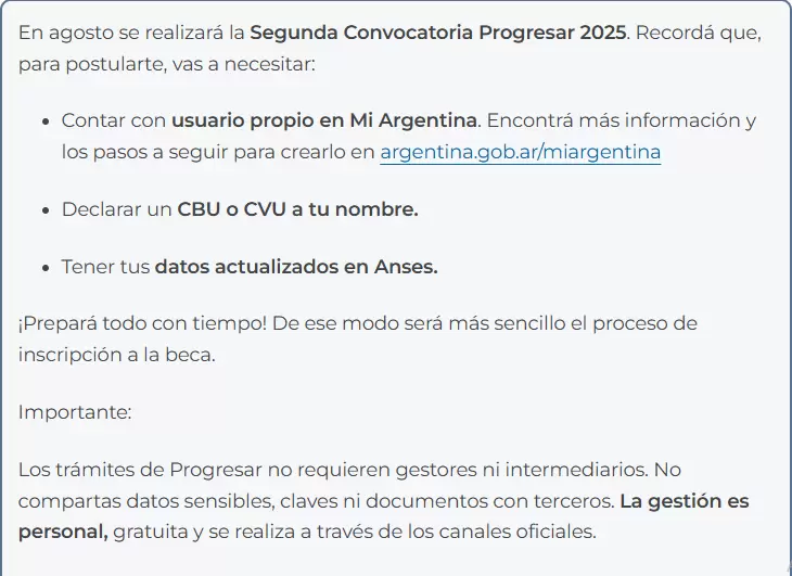 Todos los posibles beneficiarios deben tener una cuenta en Mi Argentina para anotarse a Progresar 2025